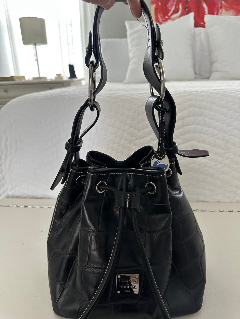 Dooney & Bourke Black Quilted Leather Drawstring Shoulder Bag